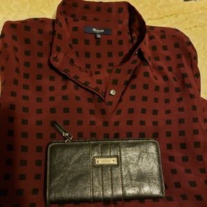 Madewell Tops - Madewell silk burgundy/black button dress shirt XS Madewell Tops - Madewell silk burgundy/black button dress shirt XS